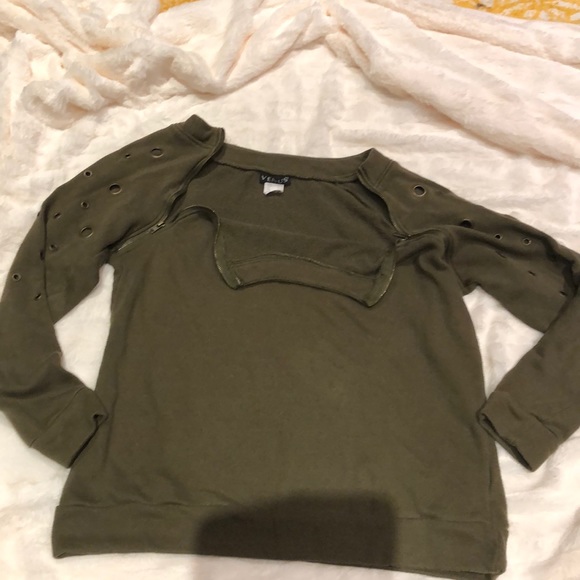 VENUS Tops - Cute Zipper w/Circle Holes Style Venus Sweat Shirt